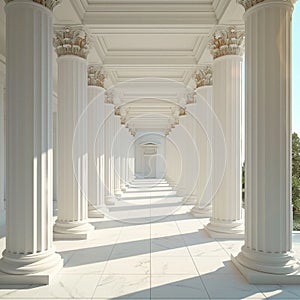 Classic architecture, white columns, sunny day, frontal shot, sharp shadows , 3D render