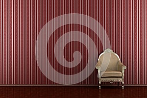 Classic armchair in front of red striped wall