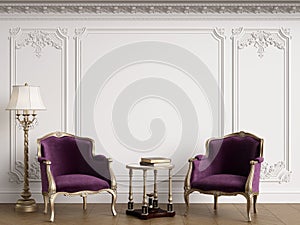 Classic armchairs in classic interior with copy space photo