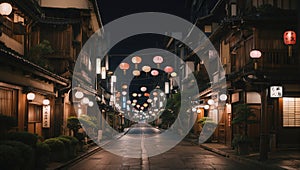 Classic Asian City Street at Night Illustration, Retro Concept