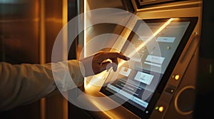 A classic ATM machine gradually turning into a sleek touch screen tablet photo