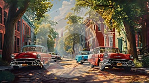 Classic Automobiles in a Serene Old-world Town./n