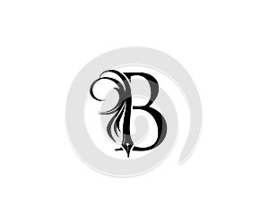 Classic B Pen Logo Icon, calligraphic Letter Design