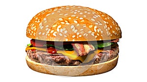 Classic bacon cheese burger isolated juicy