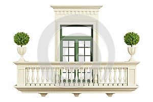 Classic balcony balustrade with window