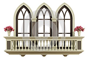 Classic balcony with triple lancet window