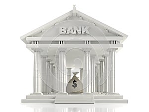 Classic bank building with money bag