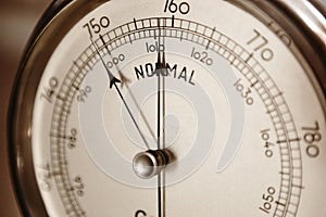 Classic barometer detail. Air pressure measure instrument. Weather information