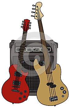 Classic and bass electric guitars