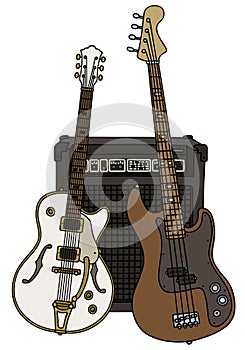 Classic and bass electric guitars