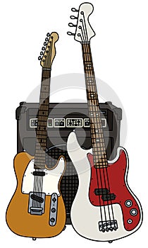 Classic and bass electric guitars