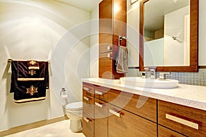 Classic bathroom interior with modern cabinets.