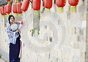 Classic beauty in China, woman in Hanfu dress enjoy free time