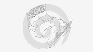 classic bed outline. bed line drawing. bed line art