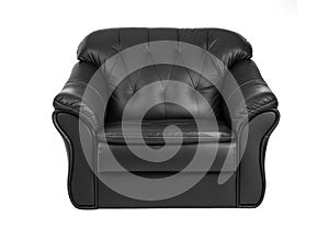Classic big black leather armchair isolated on white background