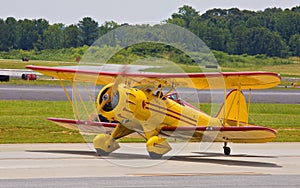 Classic biplane landing