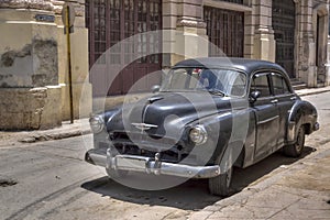 Classic black american car in Old Havana, Cuba