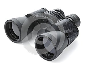 Classic Black Binoculars on Solid White Background