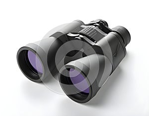 Classic Black Binoculars on Solid White Background