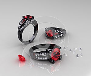 Classic Black Gold Ruby Diamond Engagement Rings