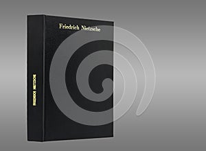 Classic black leather book with the german philosopher Friedrich Nietzsche on the cover