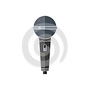 Classic black microphone with silver mesh on transparent background
