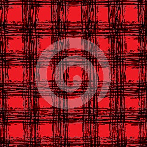 Classic black and red tartan fabric. Hand drawn seamless square pattern.