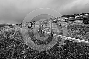 Classic Black and White Art Meadow Post and Rail Fence Wyoming