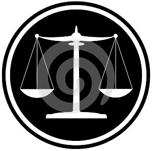 Classic black and white scales of justice icon legal system concept