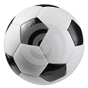 Classic black and white soccer ball made of modern durable material, on a white background