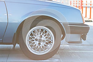 Classic blue car close-up view