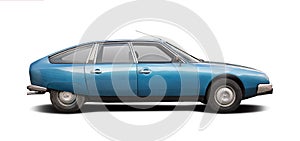 Classic blue Citroen CX isolated on white