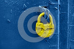 Classic blue color door with yellow Illuminating lock