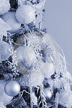 Classic Blue color of the year 2020 Christmas tree close-up