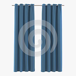 Classic blue curtain. Isolated on white. Front view. 3D illustration