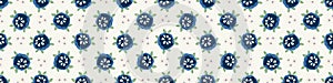 Classic Blue Daisy Floral Millefleur Border Background. Liberty Style Flower Seamless Banner Pattern. Ditsy Elegant Navy Bloom on