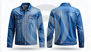 Classic Blue Denim Jacket Front and Back Views Isolated
