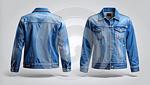 Classic Blue Denim Jacket Front and Back Views on White Background