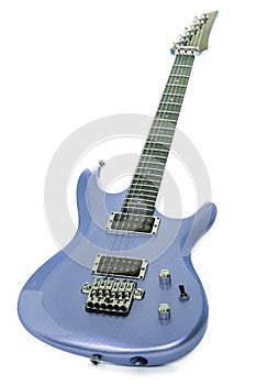 Classic blue electric guitar isolated against white background
