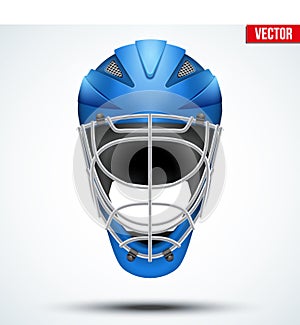 Classic blue Goalkeeper Hockey field Helmet on Background.