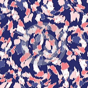 Classic Blue Hand Drawn Spotty Camo Dot Seamless Pattern. Playful Imperfect Appaloosa Style Background in White , Pink. Dense