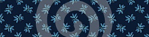 Classic Blue Hand Painted Leaf Banner Background. Elegant Midnight Glow Leaves Motif Seamless Border Pattern. Ditsy Navy Bloom on