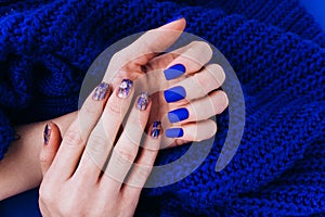 Classic blue manicure. The trend of the year. Color 2020.