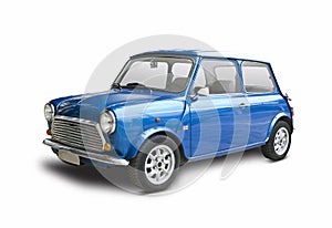 Classic blue Mini Cooper isolated on white