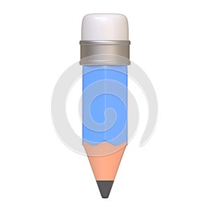 Classic blue pencil with a pink eraser and a sharp tip, isolated on a white background