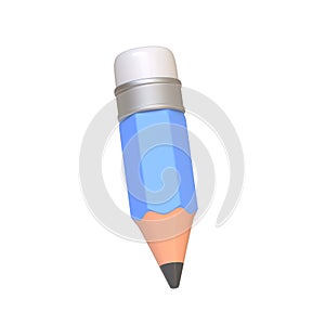 Classic blue pencil with a pink eraser and a sharp tip, isolated on a white background