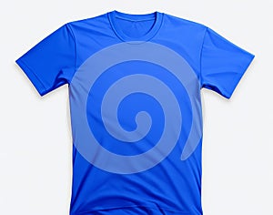 Classic Blue Round Neck T-Shirt on White Background.