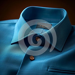 Classic blue shirt collar elegantly folded over a jacket pocket