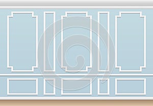Classic blue wall with moulding panel. House luxury interior with molding frames. Vector background photo