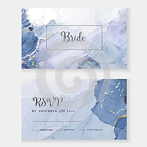 Classic blue watercolor fluid painting vector design cards.